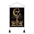 Bohemian Indian mandala tapestry with golden moon goddess and wooden hanging rod - 35x50cm / Sun Goddess Style (Style 1)