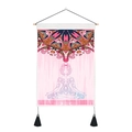 Close-up of Nordic yoga tapestry with pink mandala print and decorative black tassels - Light Pink Mandala Line (Style 9)
