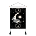 Detail of bohemian mandala tapestry featuring moon phases, sun and black tassels - 35x50cm / Retro Moon Phases Floral Style (Style 3)