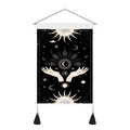 Detail of bohemian mandala tapestry featuring sun and moon symbols with black tassels - 35x50cm / Mystical Hands Sun Moon Style (Style 4)