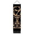 Arazzo mandala indiano con luna, silhouette di uccello e nappe nere decorative - 32.5x130cm / Luna di Vite Esagramma (Stile 2)