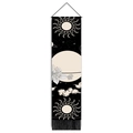 Vertical black tarot tapestry featuring sun and planet prints with wood pole and tassels - 32.5x130cm / Sun Clouds Planets (Style 6)
