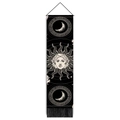 Detail of bohemian mandala tapestry featuring sun, moon, stars, and black tassels - 32.5x130cm / Human Face Sun Astrology (Style 7)