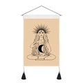 Bohemian moon goddess wall tapestry with solar symbols and black fringe accents - 35x50cm / Goddess Holding Moon (Style 1)
