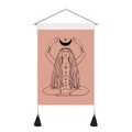 Bohemian moon woman tapestry with wooden rod and tassels for wall decor - 35x50cm / Terracotta Meditation (Style 2)