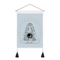 Detail of meditation tapestry with moon phases goddess and black tassel accents - 35x50cm / Light Blue Mystic (Style 3)