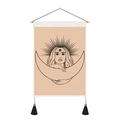 Detail of artistic moon woman tapestry with wooden pole and black tassel decorations - 35x50cm / Pink Moon Woman (Style 4)