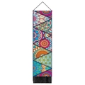 Detail of bohemian mandala tapestry with wooden pole, black tassels and geometric patterns - 32.5x130cm / Style 3