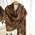 Bufanda de terciopelo con estampado de leopardo, chal de invierno grueso y cálido mujer - 180*90CM / café