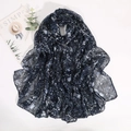 Floral navy blue bali yarn scarf with vintage patterns for women elegant winter wrap - 180x85cm / Navy Blue