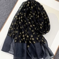 Sciarpa in voile con piccoli fiori gialli su fondo nero e bordi grigio-blu - 180*90cm (Voile) / Nero