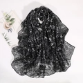 Detail of floral chiffon scarf with white small flowers on a black background - 180x85cm / Black