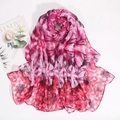 Écharpe en voile de Bali avec imprimé floral dégradé rose pour femme de style rétro - Rouge Rose