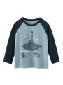 Kids long sleeve raglan T-shirt with ocean discovery submarine print in light blue - 110cm / Aqua Blue/Navy Blue