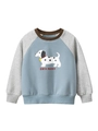 Felpa da bambino a maniche lunghe raglan color block con stampa di un simpatico cucciolo - 90cm / Acqua