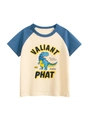 T-shirt estiva da bambino beige e blu con maniche raglan e stampa di dinosauro - 90cm / Beige/Blu Esercito