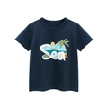 Navy blue kids cotton t-shirt with tropical beach sea print and round neckline - Royal Blue / 90cm