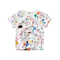 Kids summer short sleeve T-shirt with vibrant colorful paint splash pattern on white cotton - 120cm / Off White with Multicolor Splatter
