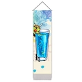 Detailed view of tie-dye cocktail art tapestry with fabric texture and tassels - 32.5x130cm / Blue Cocktail Style (Style 2)