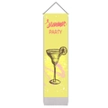 Close-up of yellow Summer Party fabric wall banner with wooden rod and cocktails - 32.5x130cm / Yellow Summer Party Style (Style 3)