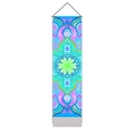 Vertical bohemian mandala tapestry with blue floral patterns and wooden hanging rod - 32.5x130cm / Style 3