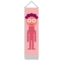 Arazzo da parete verticale con personaggio dei cartoni animati geometrico rosa e legno - Figura di Illustrazione a Righe (Stile 6)
