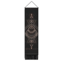 Detail of black tarot tapestry with gold geometric moon phases and hanging tassels - 32.5x130cm / Geometric Eye Style (Style 3)