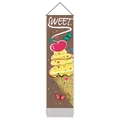 Detailed view of a brown Christmas ice cream wall hanging with SWEET text and tassels - 32.5x130cm / Style 5 (Sweet Dessert)