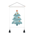 Blue hand-painted Christmas tree wall tapestry with wooden hanger and black tassels - 35x50cm / Blue Hand-drawn Christmas Tree