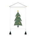 Christmas tree wall tapestry with wooden rod and black tassels on white background - 35x50cm / Green Star and Heart Christmas Tree