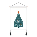 Detail of Christmas tree tapestry with wooden hanging rod and elegant black tassels - 35x50cm / Cartoon Cyan and Red Christmas Tree