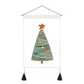 Detail of Christmas tree tapestry showing wood pole, black rope, and bottom tassels - 35x50cm / Green Tree with Red Star Simple Drawing