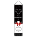 Valentine's Day hanging scroll featuring bear theme and Happy Valentine's Day text - Black and White Contrast Bow Heart Style (Style 1) / 32.5x130cm
