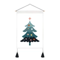 Detail of Nordic Christmas tree tapestry with wooden pole and handmade black tassels - 35x50cm / Nordic Geometric Christmas Tree
