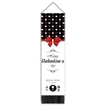 Detailed view of Valentine's day banner with heart beads, red bow, and black tassels - Red and White Heart Beads Cutlery Style (Style 2) / 32.5x130cm