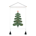 Detail of Christmas tree tapestry with wooden hanging rod and black bottom tassels - 35x50cm / Dark Green Layered Christmas Tree