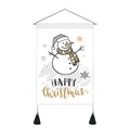 Hanging Christmas snowman tapestry with Happy Christmas text and wooden pole - 35x50cm / Cute Scarf Snowman Style (Style 2)