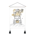 Detailed view of Christmas tapestry with cartoon car, wooden rod and black tassels - 35x50cm / Vintage Car Delivering Gifts Style (Style 3)