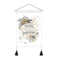 Close-up of Merry Christmas wall banner with gold snowflakes and black tassels decor - 35x50cm / Merry Christmas Golden Floral Style (Style 4)