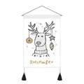 Detail of Christmas reindeer tapestry with wooden hanging rod, tassels and December text - Cartoon Reindeer December Style (Style 5)