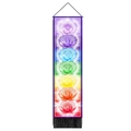 Detail of bohemian chakra wall tapestry with sacred geometry symbols and black tassels - 32.5*130cm / Sanskrit Seven Chakras Symbols Style (Style 3)