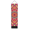 Vertical bohemian mandala tapestry with colorful geometric patterns and black bottom fringe - 32.5x130cm / Style 1