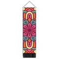 Detail of bohemian mandala tapestry with wooden hanging rod and black fringe tassels - 32.5x130cm / Style 2