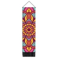Vertical mandala tapestry detail with wooden pole, vibrant prints and black fringe trim - 32.5x130cm / Style 3