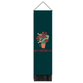 Detail of Valentine's Day wall hanging with floral heart design and black fringe tassels - Dark Green Bouquet in Cup (Style 1) / 32.5x130cm