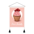Detail of wall tapestry featuring Love Sweets heart cupcake and elegant tassels - Cupcake (Style 7) / 35x50cm