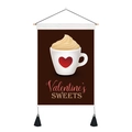 Detail of Valentine's Day tapestry with heart coffee mug, tassels, and hanging rod - Heart Coffee (Style 8) / 35x50cm
