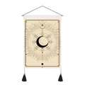 Detail of bohemian celestial tapestry with wooden pole, moon phases and black tassels - 35x50cm / Minimalist Line Sun Moon (Style 3)
