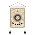 Detail of celestial tapestry featuring sun face, moon phases, and black tassels - 35x50cm / Vintage Astrology Face Sun Moon (Style 4)