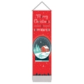 Red Christmas wall tapestry with snow globe illustration and silver tassels for holiday decor - 32.5x130cm / Red Snow Globe Cabin Style (Style 2)